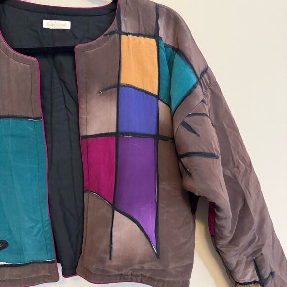 Vintage Laura Salome Patchwork Blazer Jacket Brown Medium - Picture 6 of 7